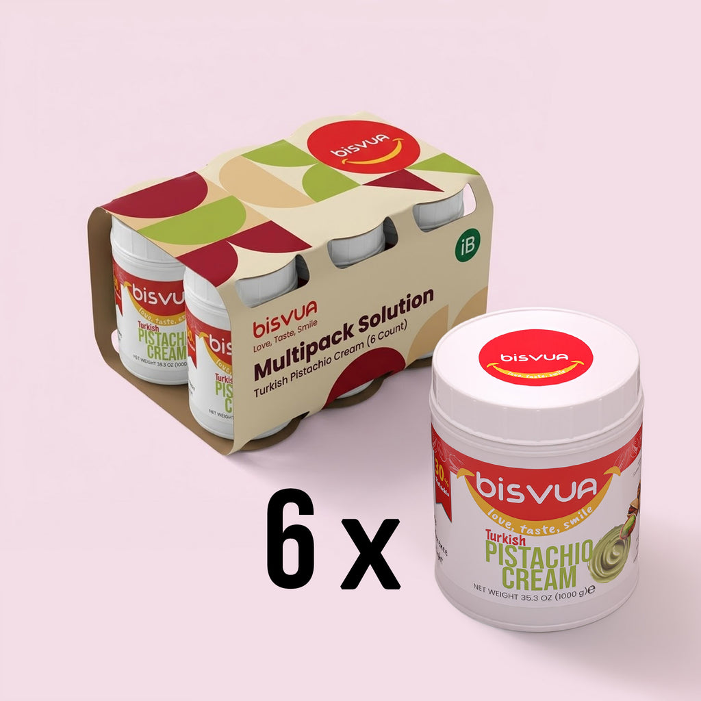 Bisvua Pistachio Cream Spread 6 Pack - 30% Turkish Pistachio Cream 1 kg (35.3 oz) x 6