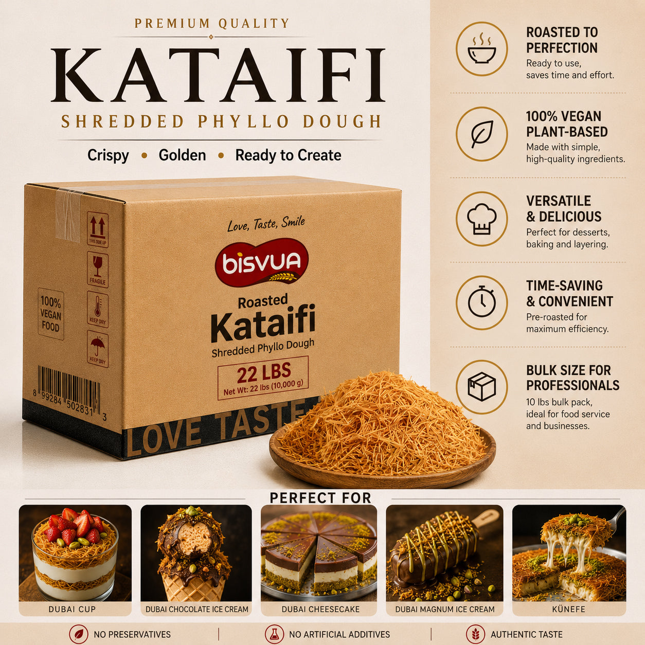 Bisvua Premium Bulk Roasted Kataifi 10 kg (22 lbs)