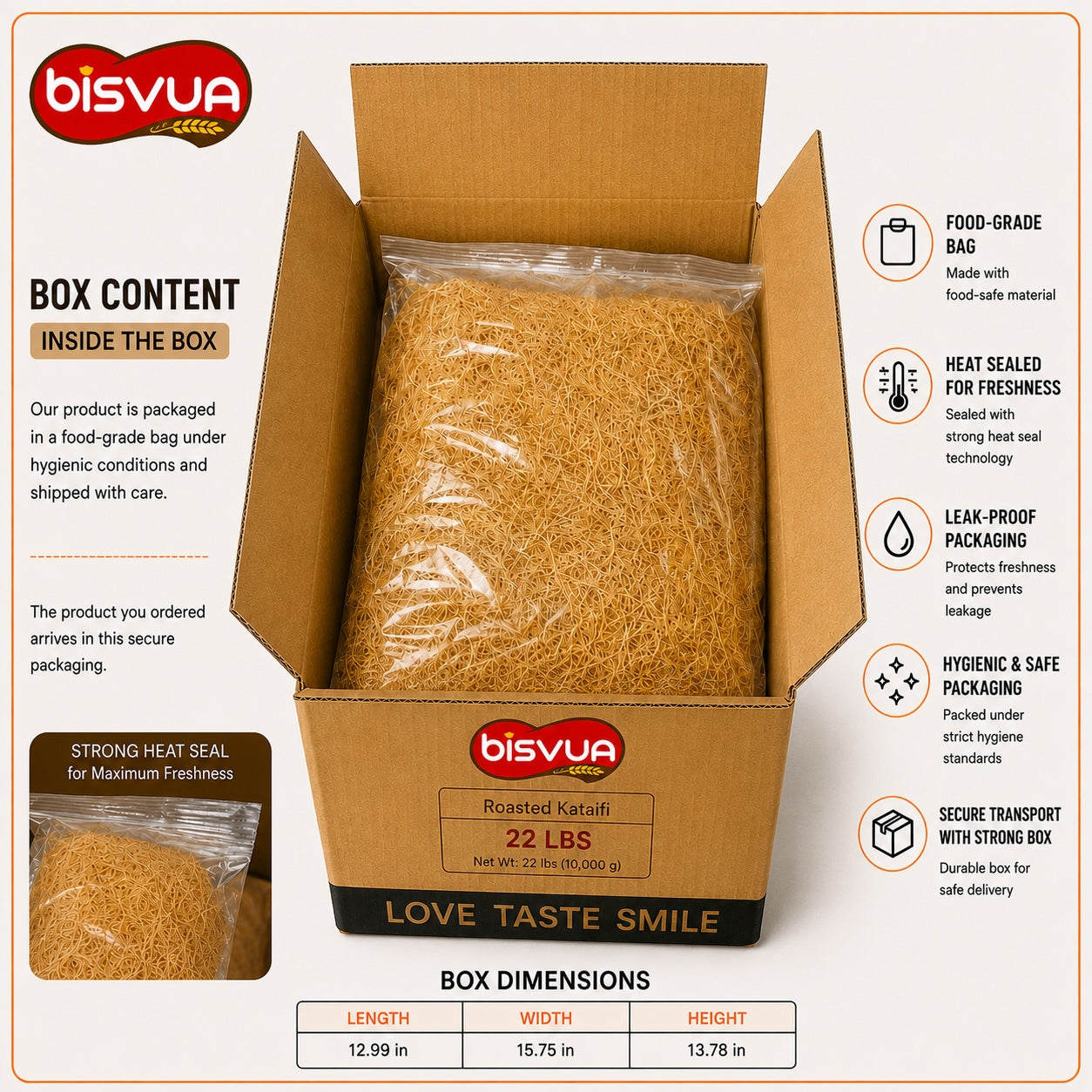 Bisvua Premium Bulk Roasted Kataifi 10 kg (22 lbs)