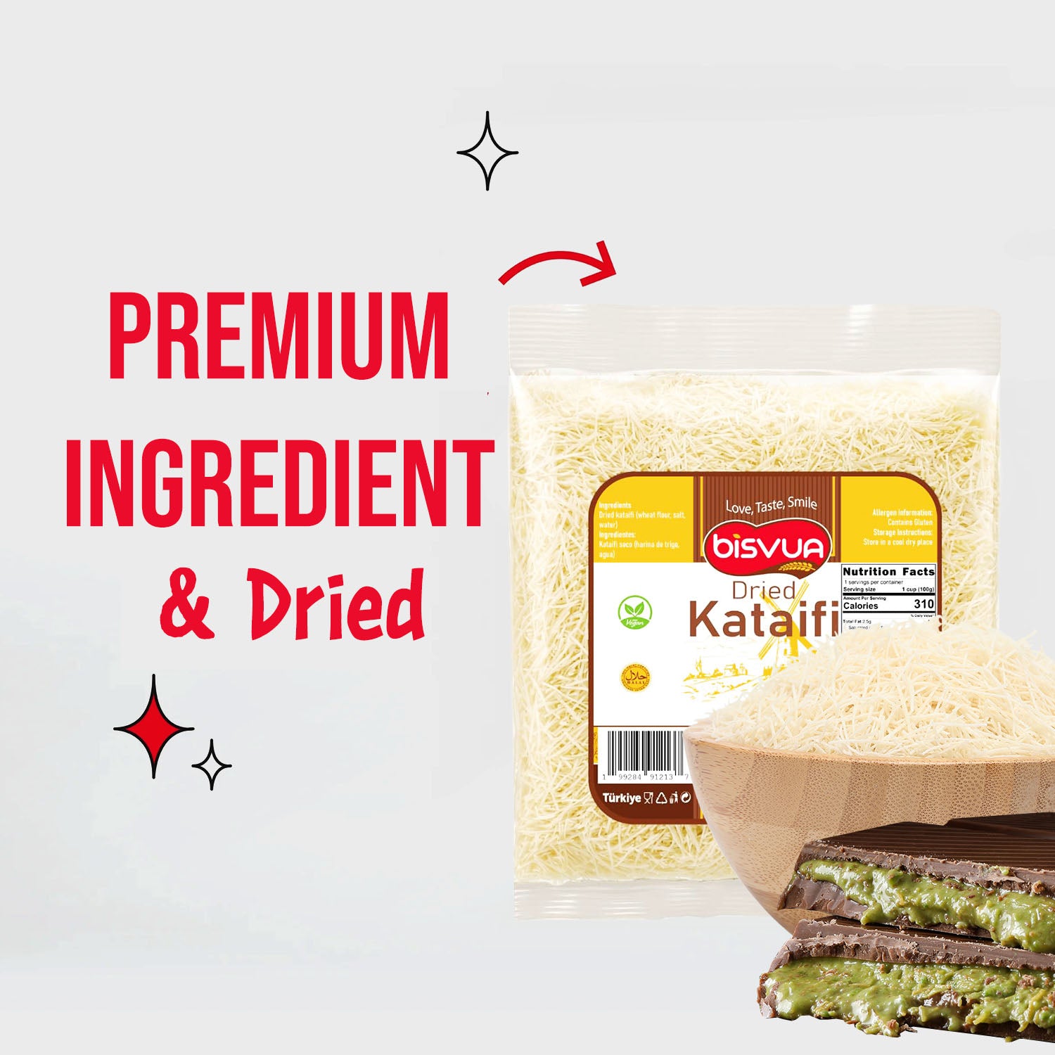 Bisvua Dried Kataifi - Premium Dry Kataifi 100g (3.5 oz)
