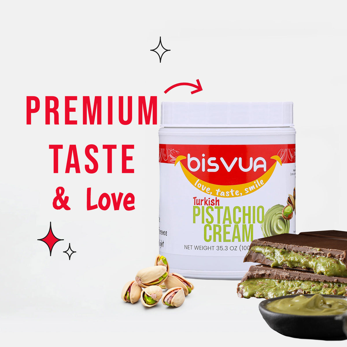 Bisvua Pistachio Cream Spread - Turkish Pistachio Cream 1 kg (35.3 oz)