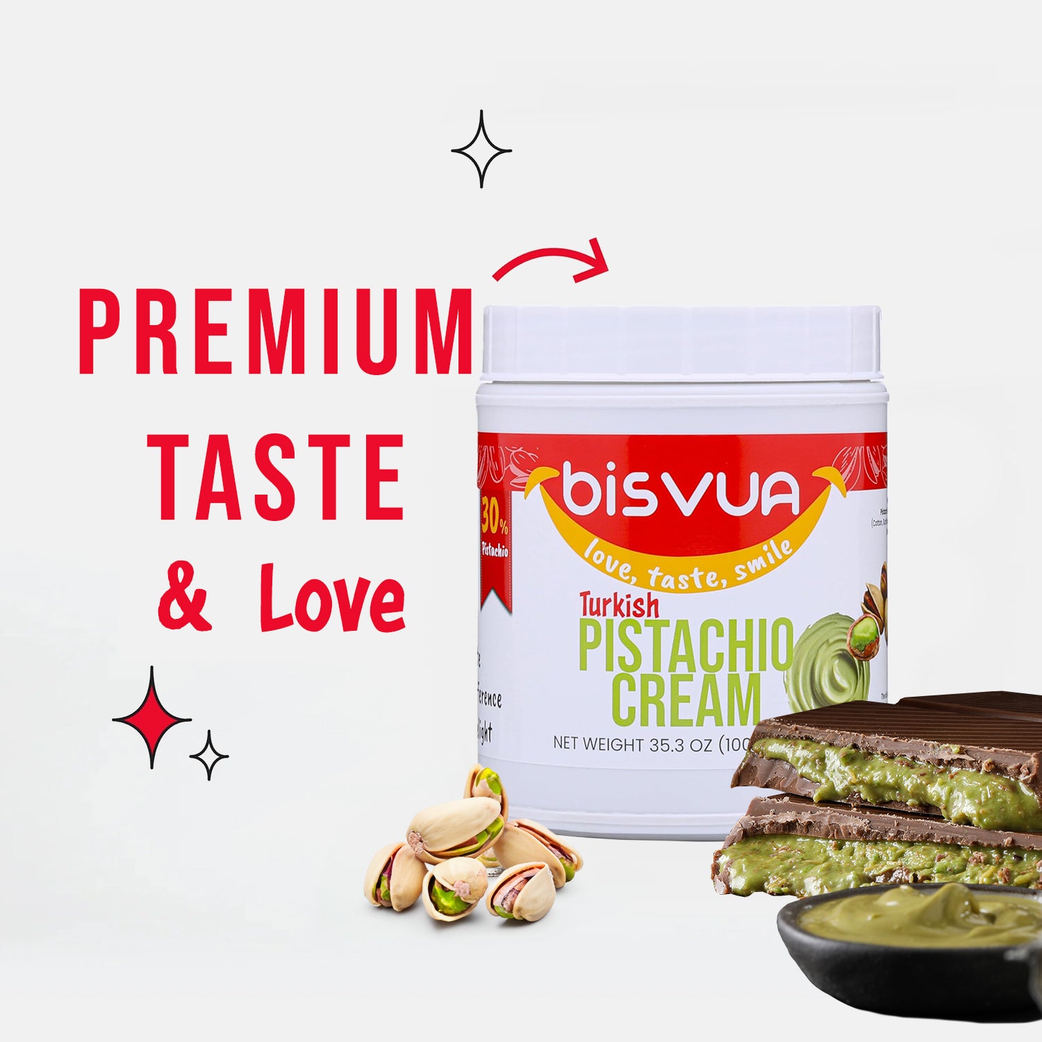 Bisvua Pistachio Cream (30%) 1 KG 35,3oz