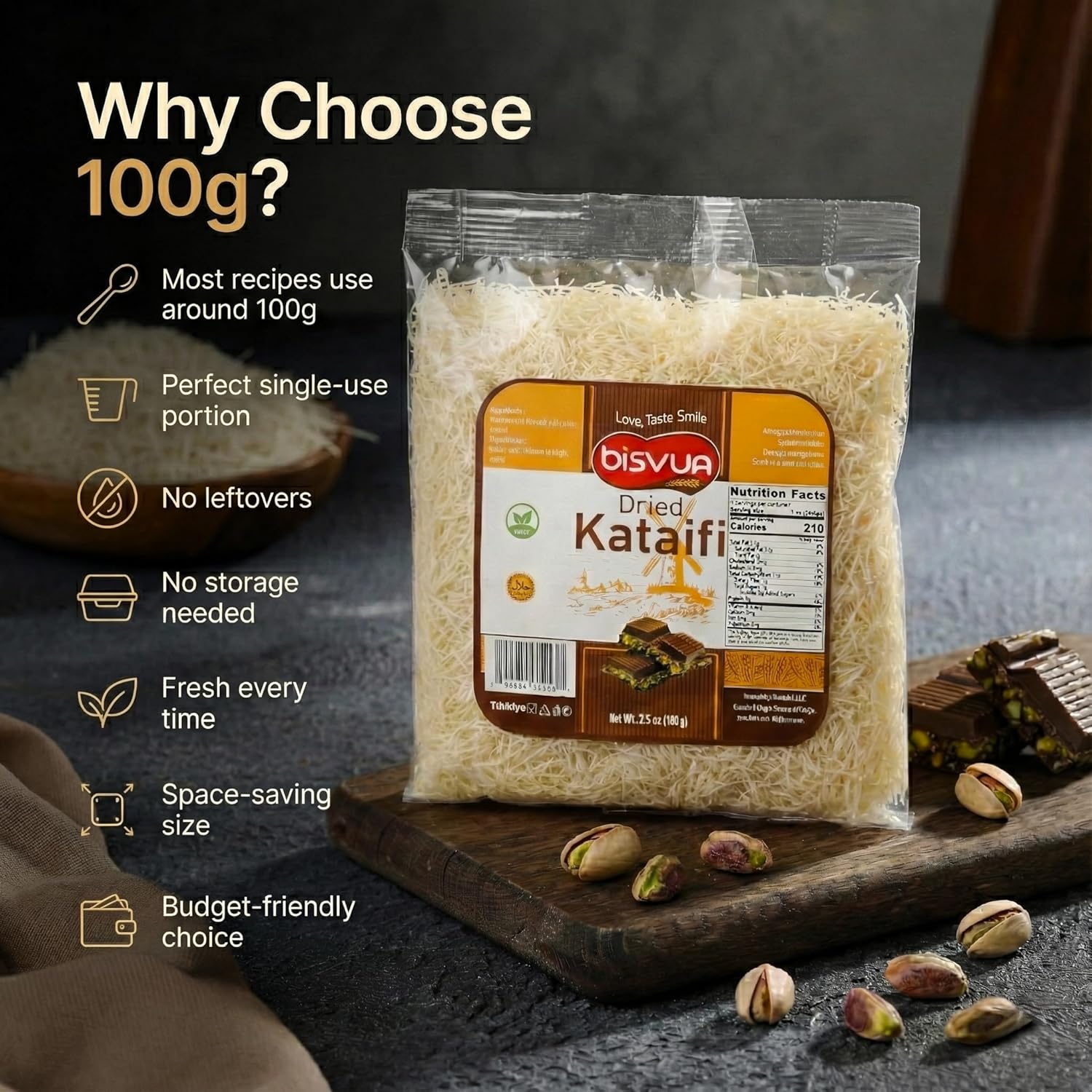 Bisvua Dried Kataifi - Premium Dry Kataifi 100g (3.5 oz)
