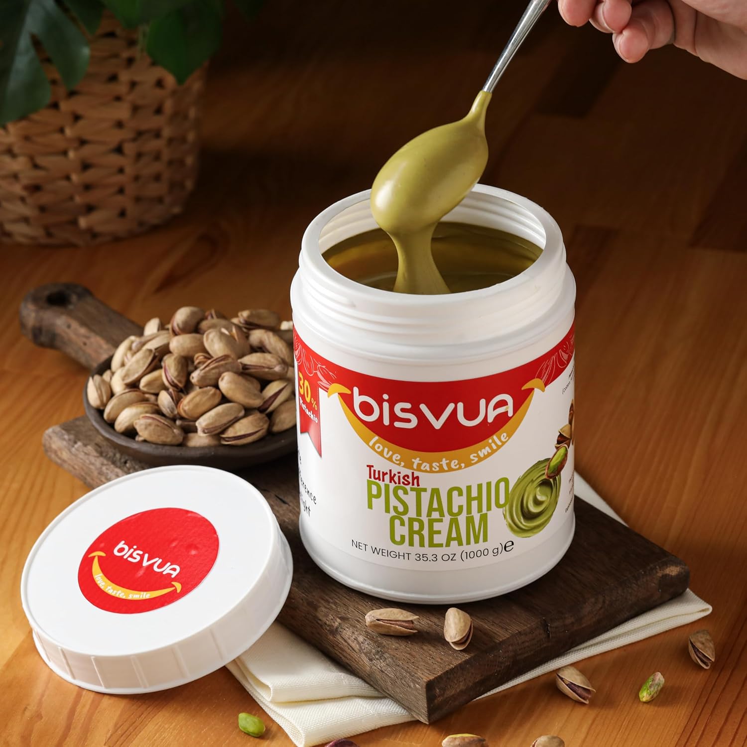 Bisvua Pistachio Cream (30%) 1 KG 35,3oz - BOX (6 pcs)