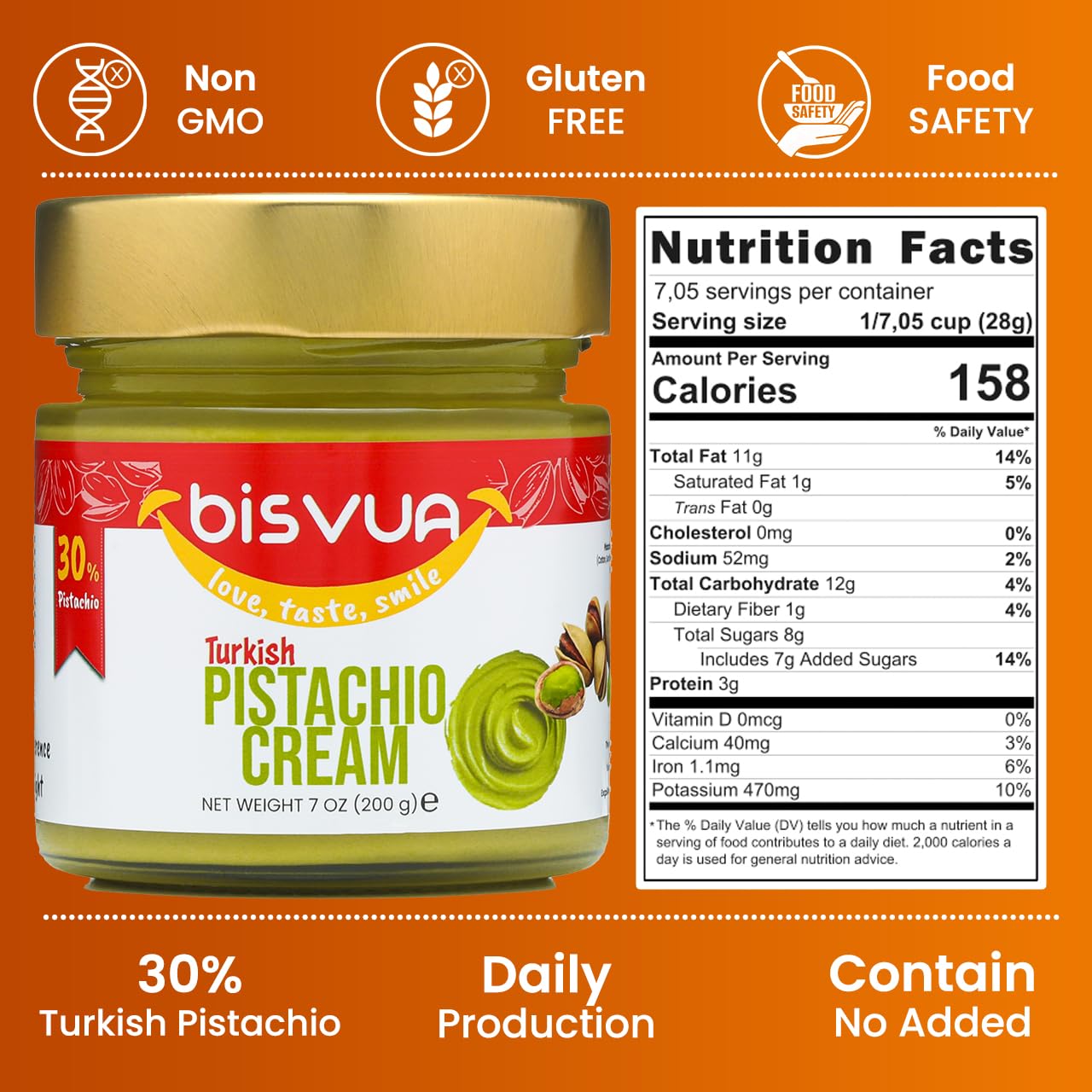 Bisvua Pistachio Cream (30 %) 200g 7oz - BOX (12 pcs)