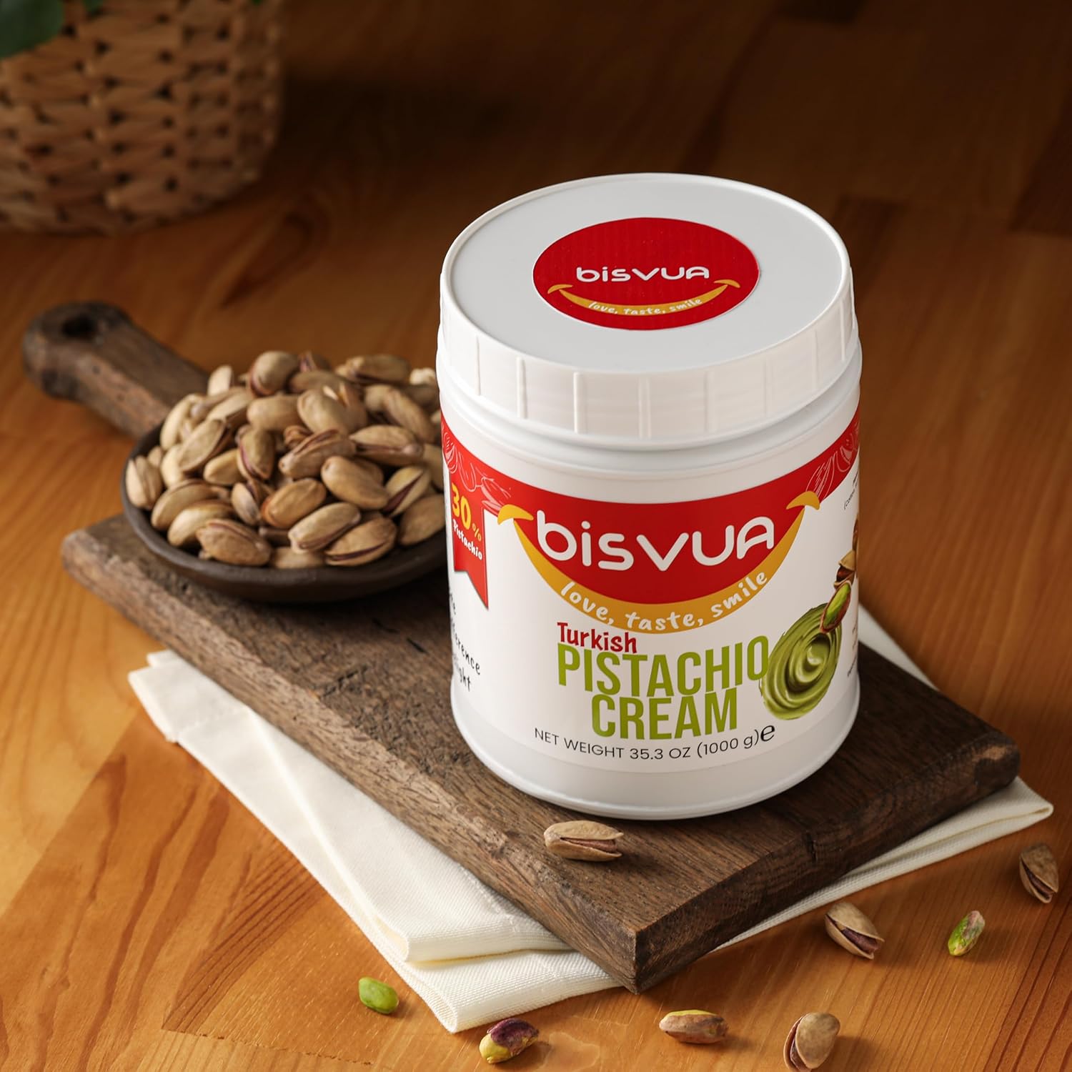 Bisvua Pistachio Cream (30%) 1 KG 35,3oz - BOX (6 pcs)