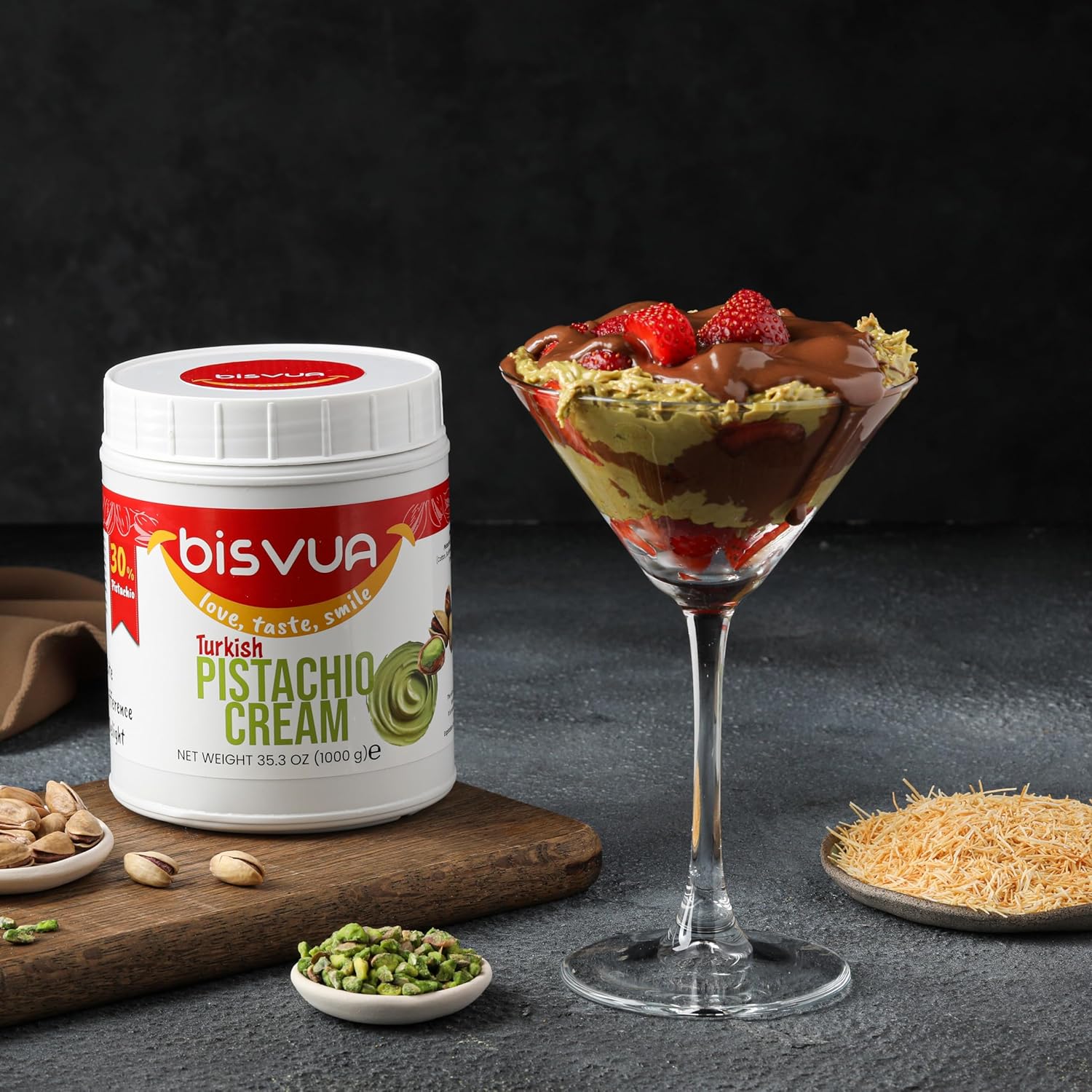 Bisvua Pistachio Cream (30%) 1 KG 35,3oz - BOX (6 pcs)