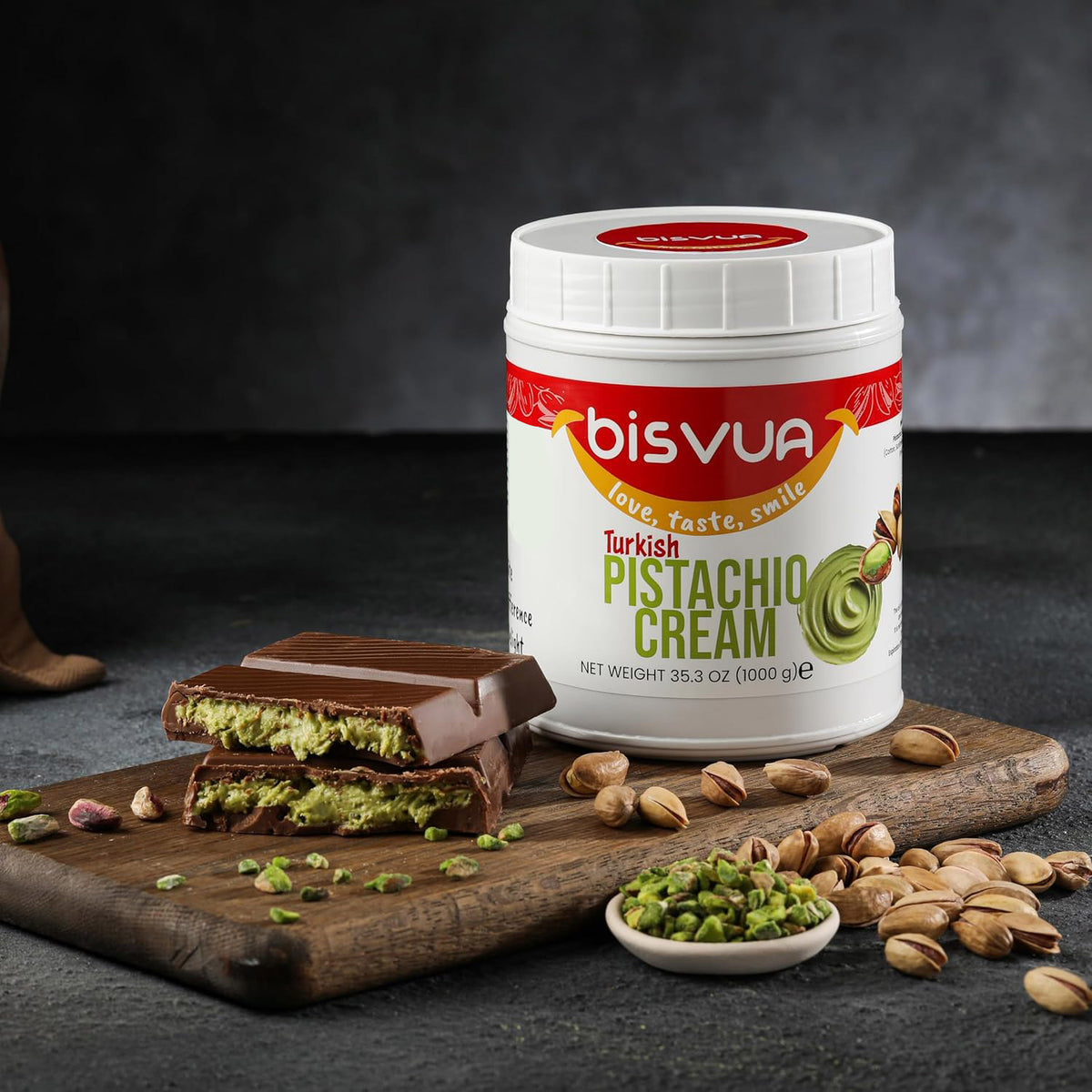 Bisvua Pistachio Cream Spread 6 Pack - Turkish Pistachio Cream 1 kg (35.3 oz) x 6