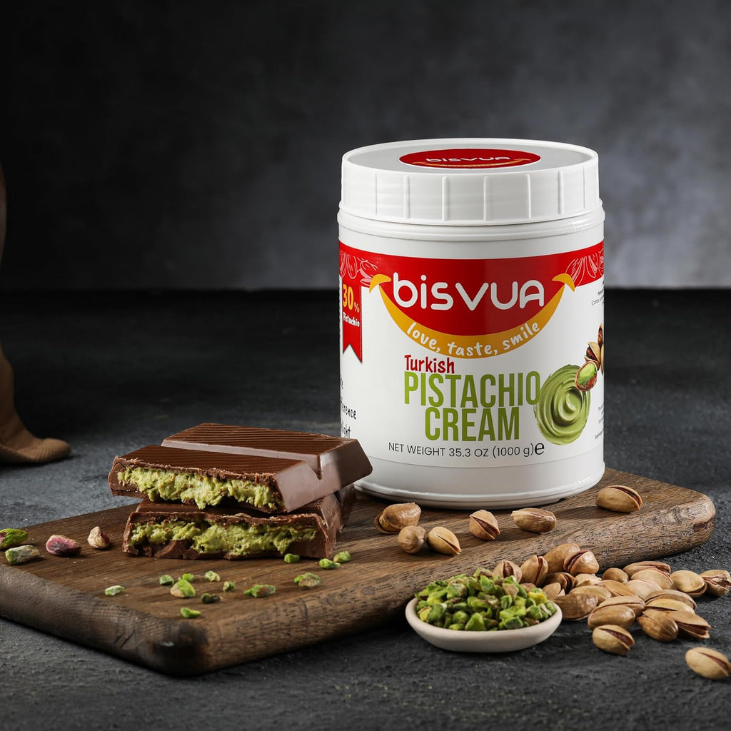 Bisvua Pistachio Cream (30%) 1 KG 35,3oz - BOX (6 pcs)