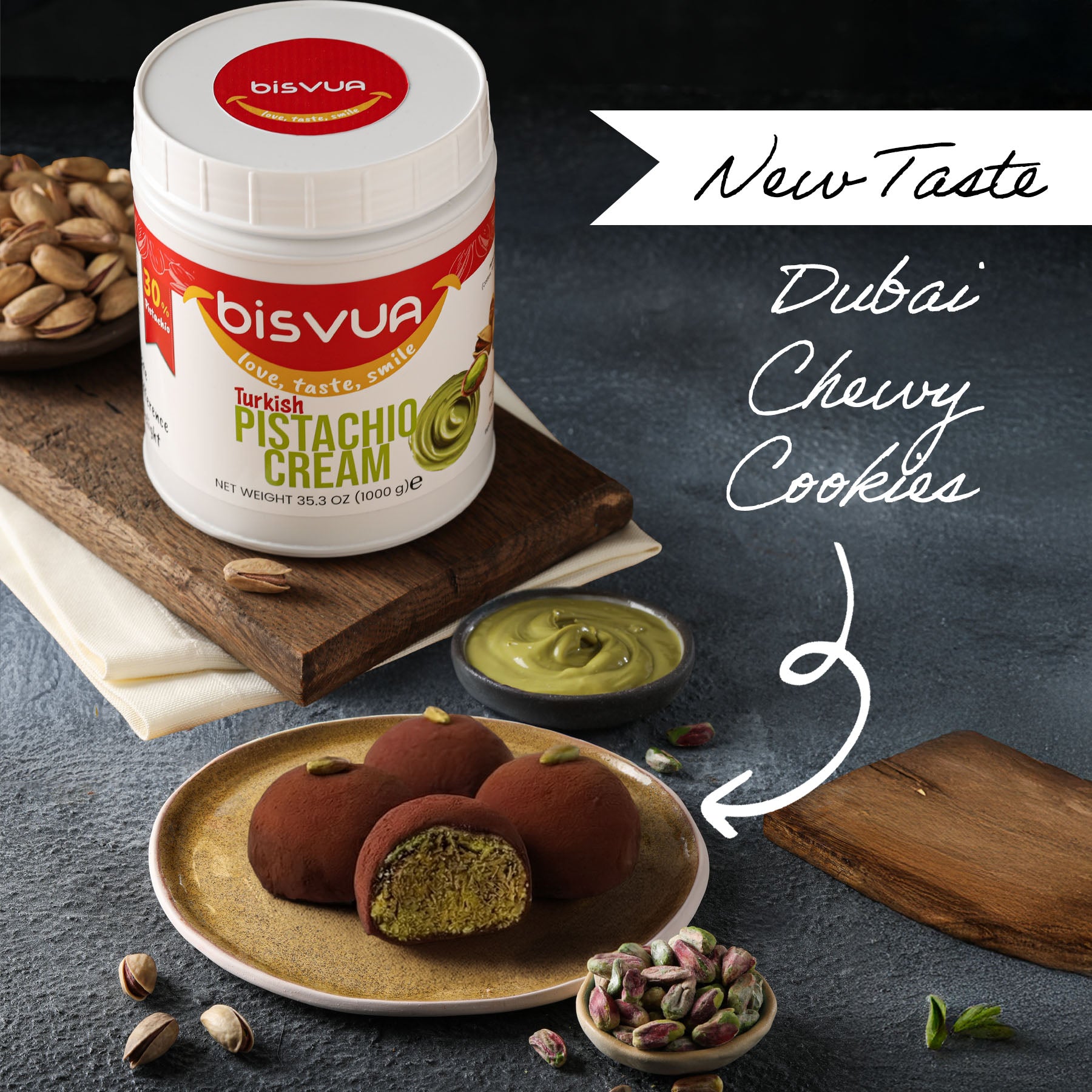 Bisvua Pistachio Cream Spread - 30% Turkish Pistachio Cream 1 kg (35.3 oz)