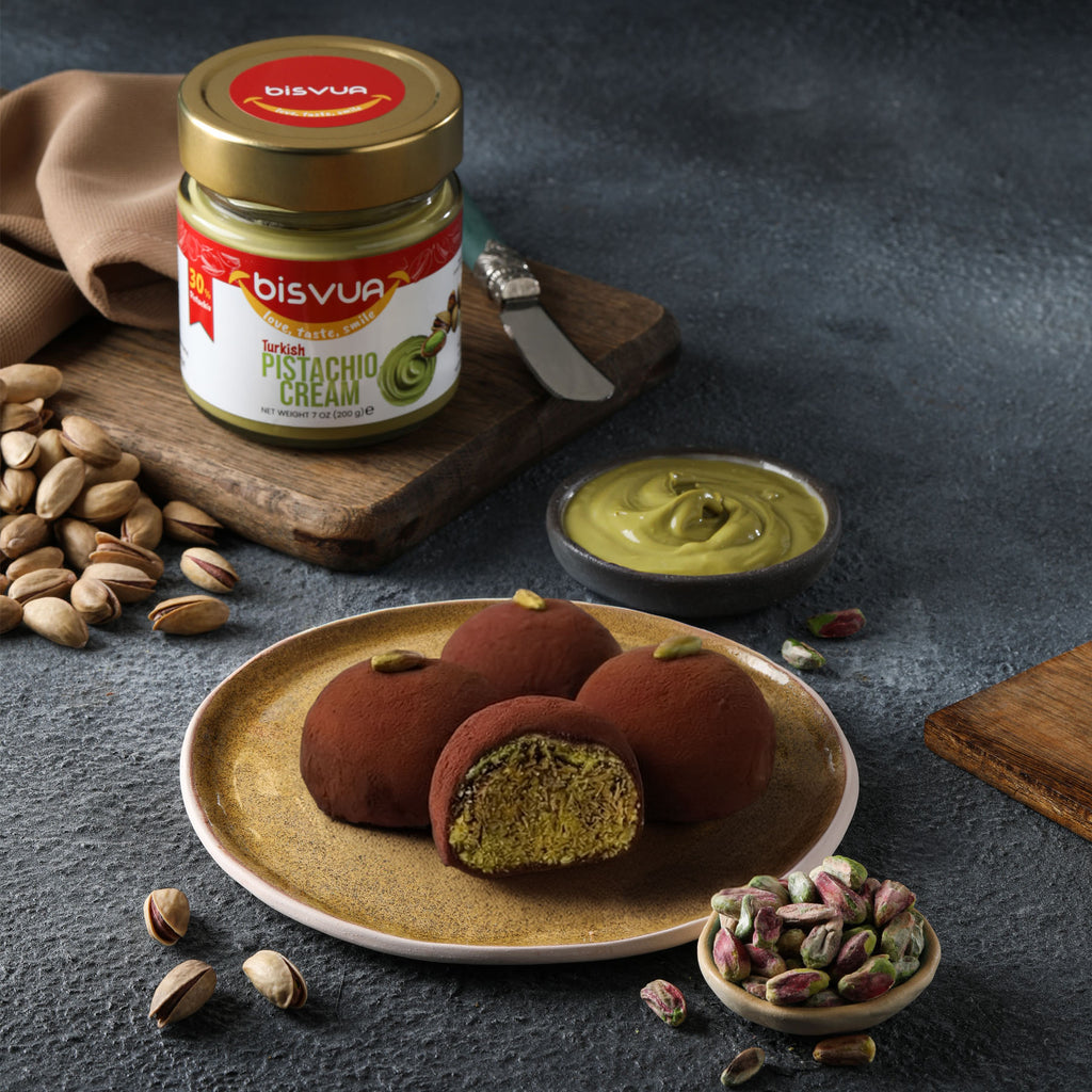 Bisvua Pistachio Cream Spread 12 Pack - 30% Turkish Pistachio Cream 200g (7.02 oz) x 12